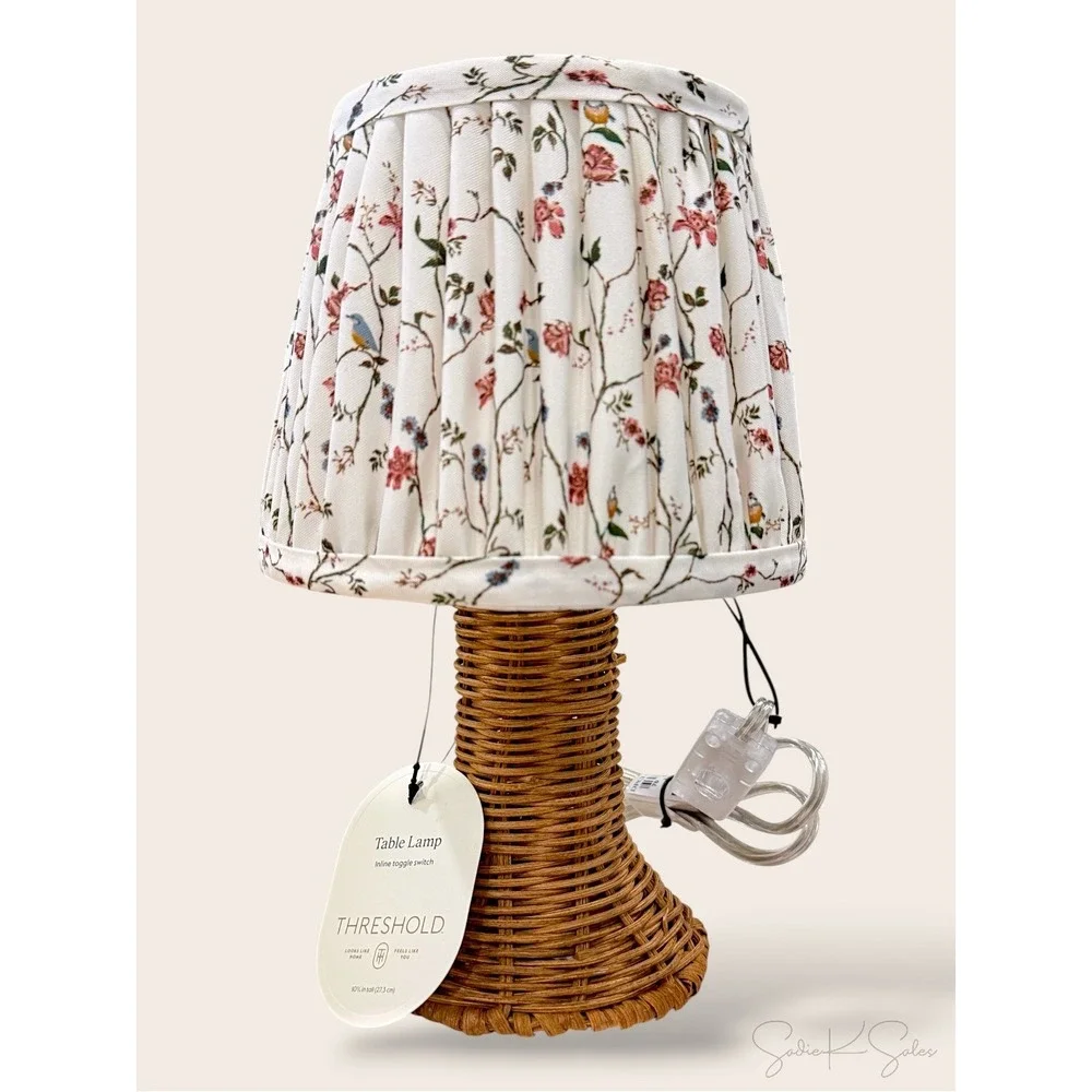 Mini Rattan and Pleated Lamp Shade Table Lamp Brown - Threshold, Target